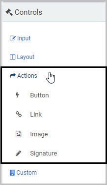 Actions menu in the Controls panel