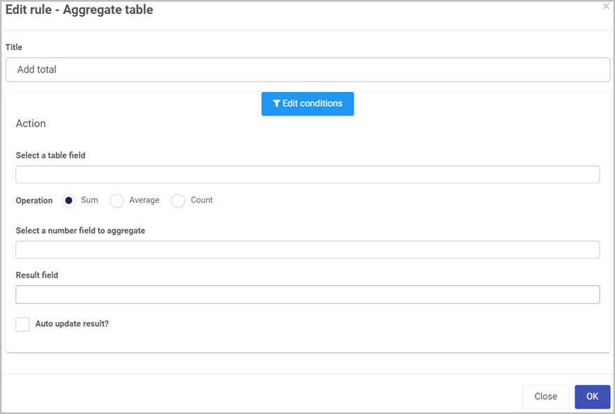 Edit rule - Aggregate table