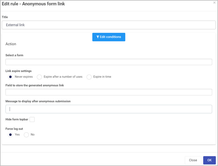 Edit rule - Anonymous link dialog box