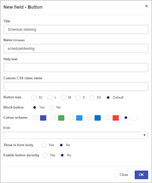 Button field dialog box