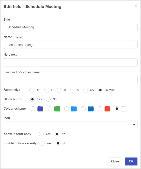 Button field dialog box