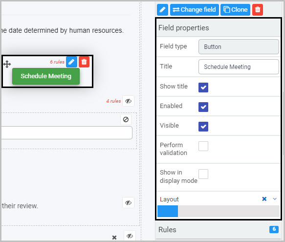 Field properties associated with a Button