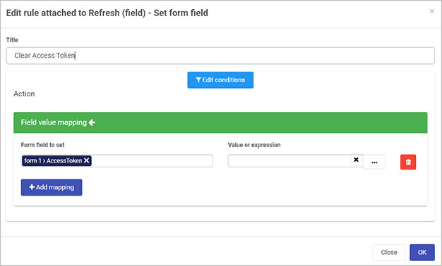 Set form field rule to Clear Access Token field