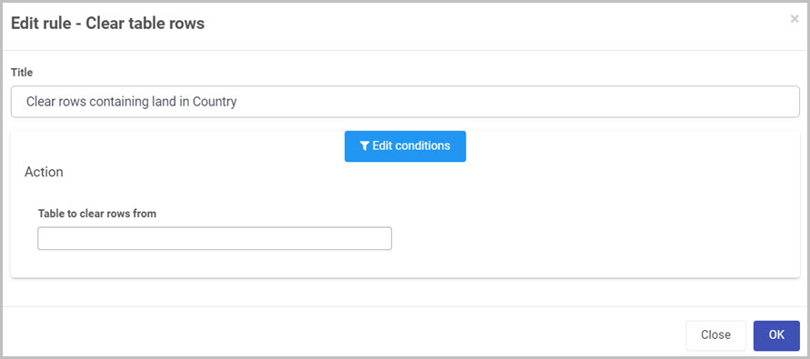 Edit rule - Clear table rows