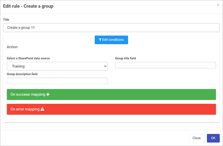 Create a group rule dialog box