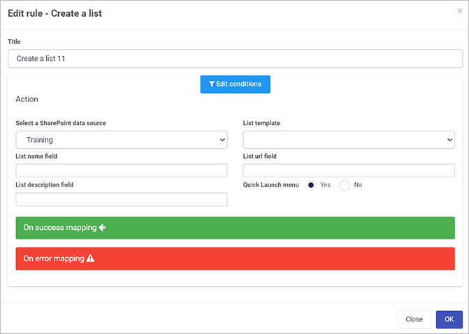 Create a list rule dialog box