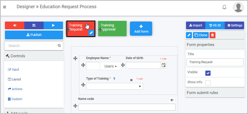 Select form to insert Custom field