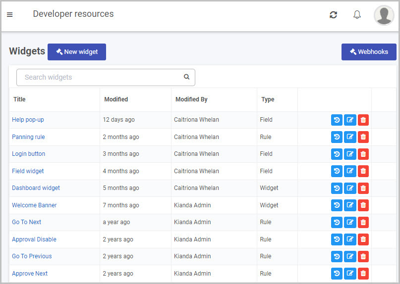 Create new Custom widget Developer resources page