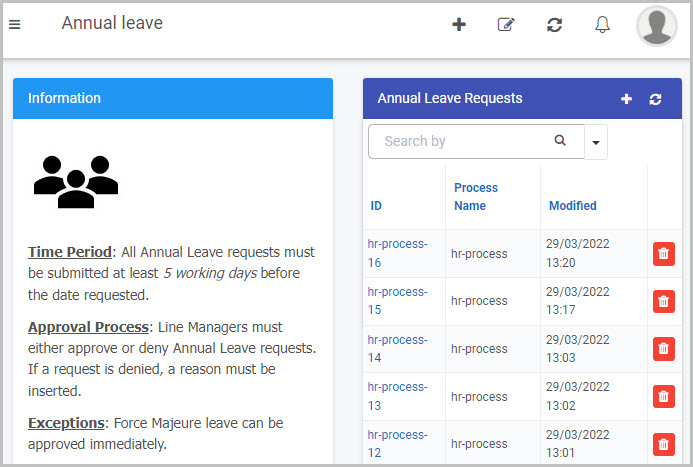 Annual Leave dashboard page example 2