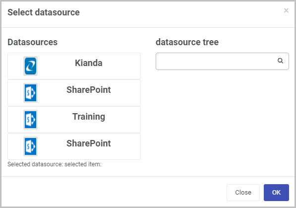 Dashboard Filter widget select datasource dialog box