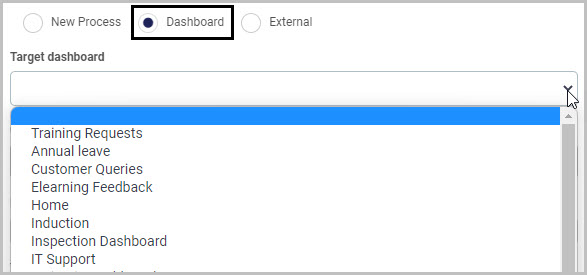 Dashboard Link widget linking to a dashboard