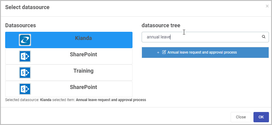 Dashboard Filter widget Select datasource example