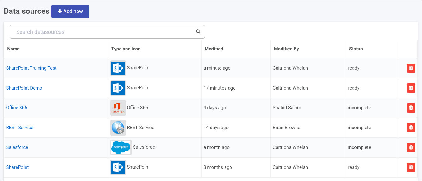 Datasource management view