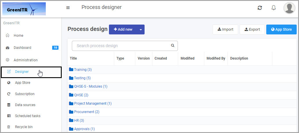 Open process in Designer