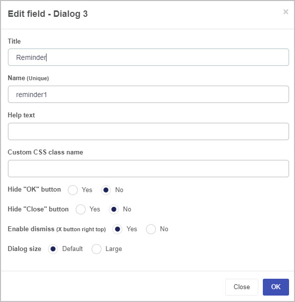 Edit Modal Dialog field dialog box