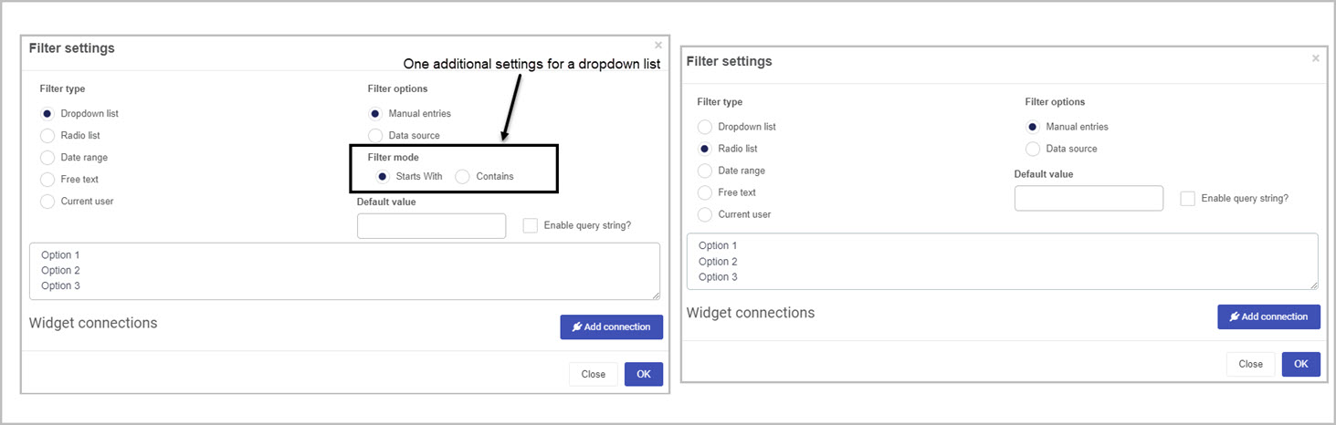 Dropdown vs Radio list filter