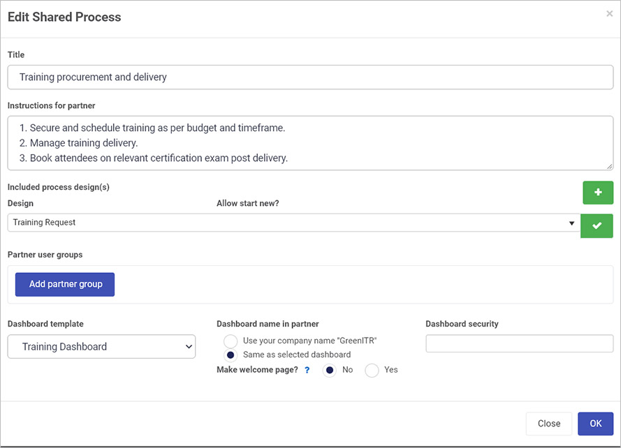 Edit Shared Process dialog box