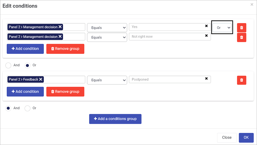 Conditions editor