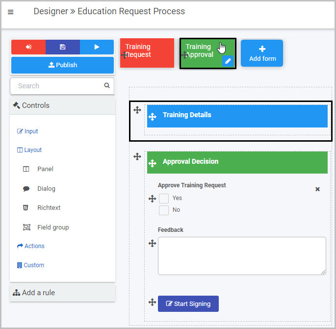 Select form to insert Field group control