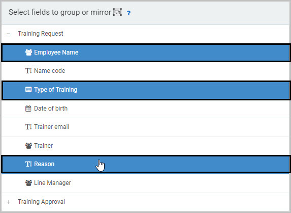 Select fields to mirror in Field group