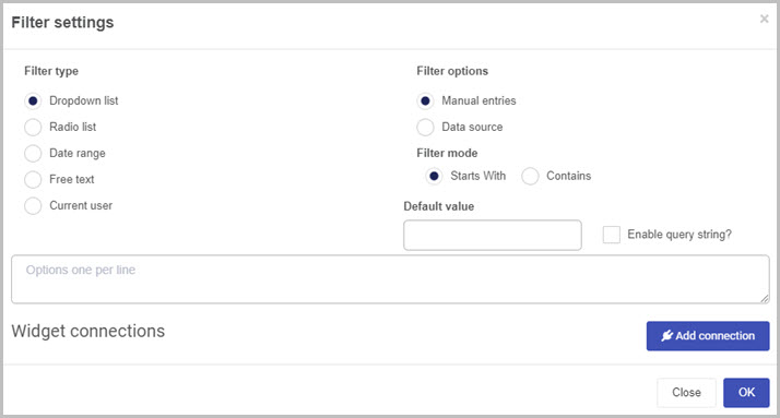 filter widget settings