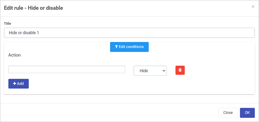 Edit rule - Hide or Disable dialog box