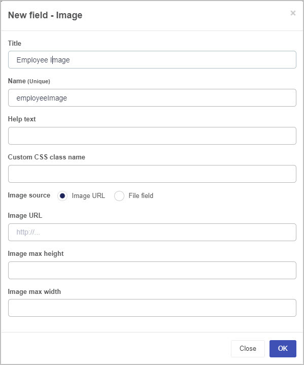 Image field dialog box