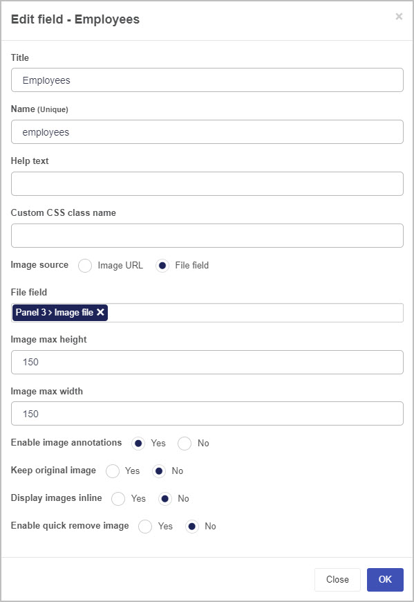 Image edit field dialog box