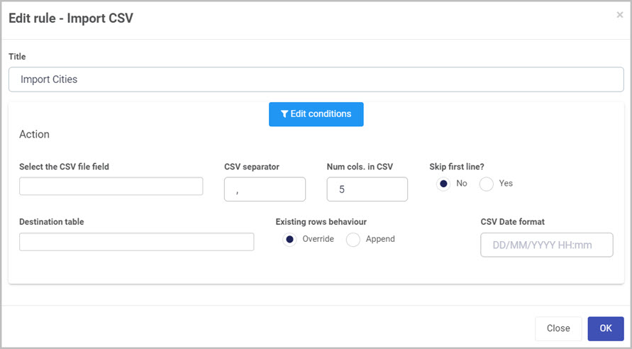 Edit rule - Import CSV