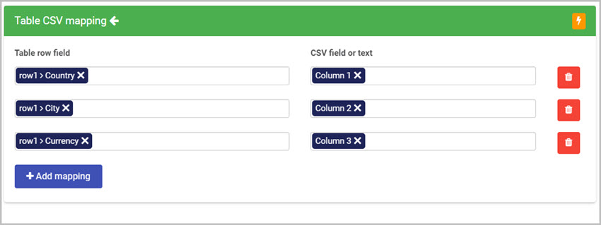 Import CSV mapping options
