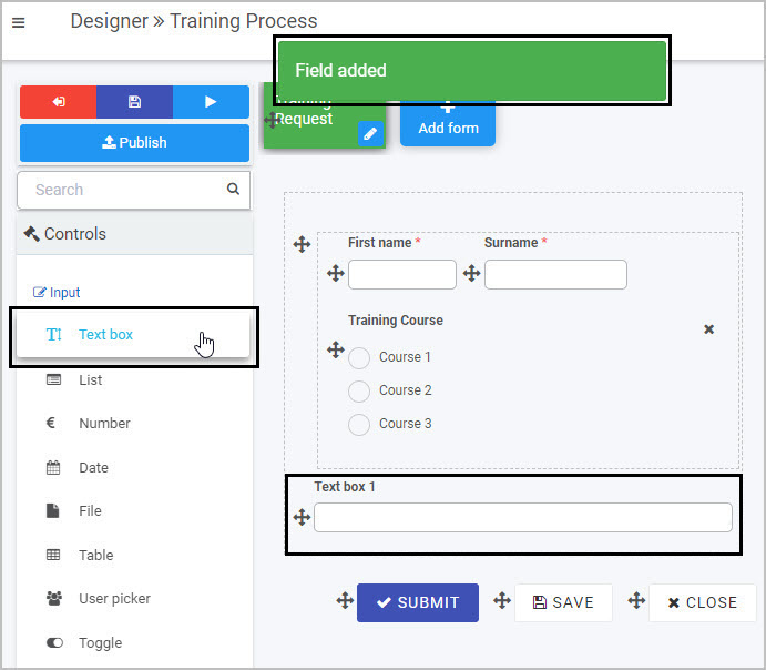 Inserting a text box field