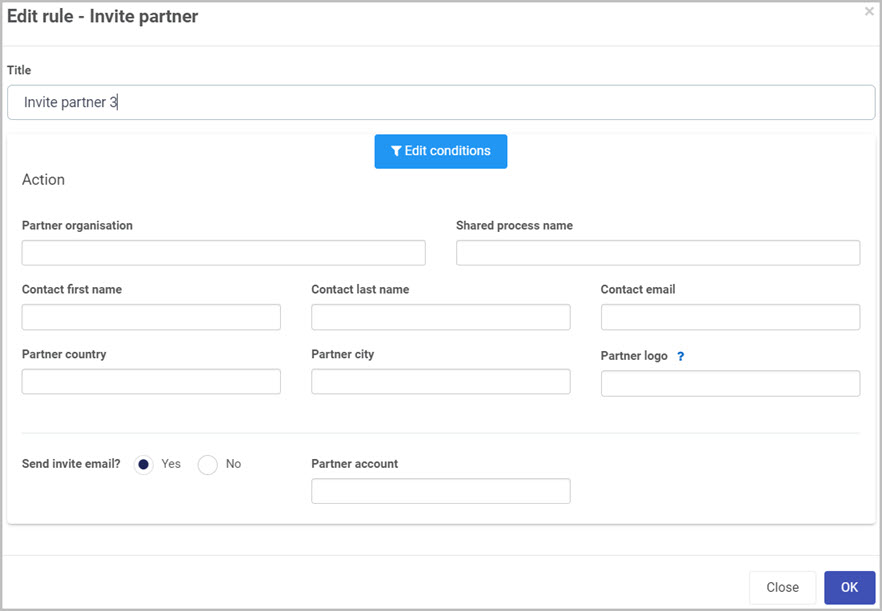 Invite partner - edit rule dialog box