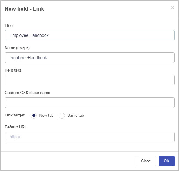 Link field dialog box