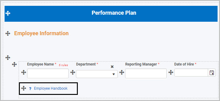 Link field example titled Employee Handbook