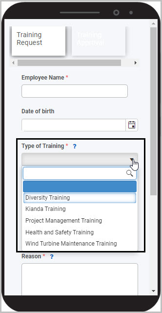 List field dropdown list example mobile phone