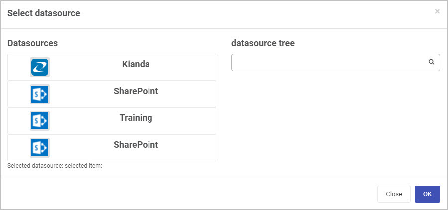 List field select data source dialog box