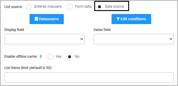 List field list source datasource