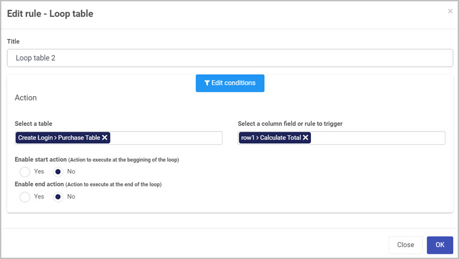 Edit rule - loop table