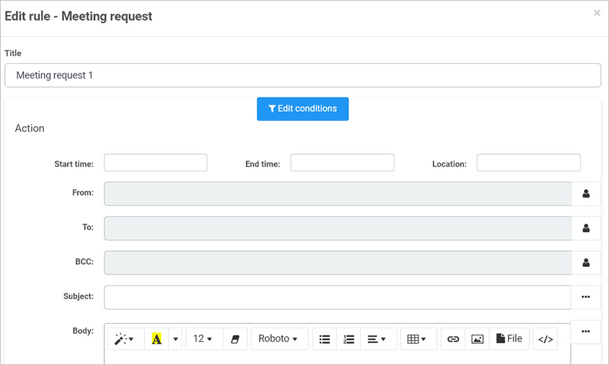 Edit rule Meeting request dialog box