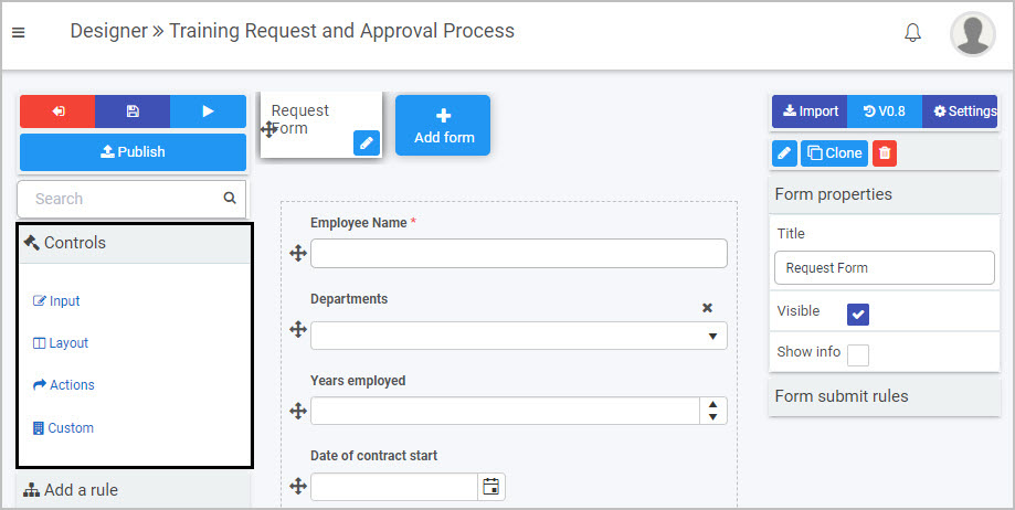 Opening Controls menu to view four categories of Controls