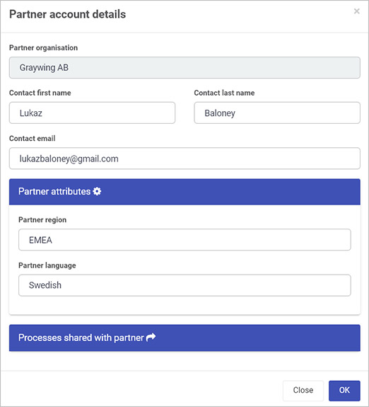 Partner account details attributes