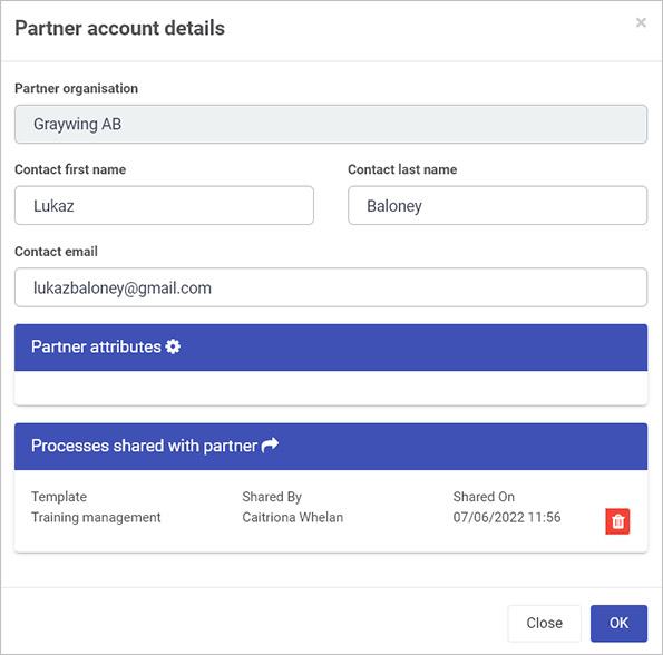 Partner account details