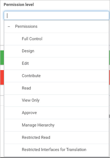 Permissions in SharePoint dialog box