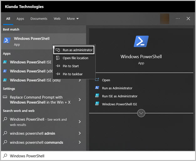 Windows PowerShell run as admin