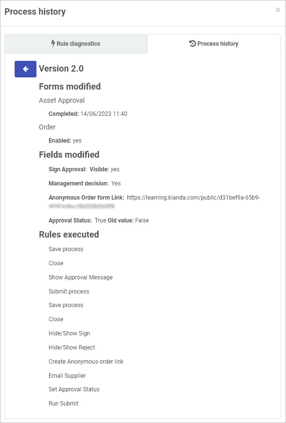 Process instance history details