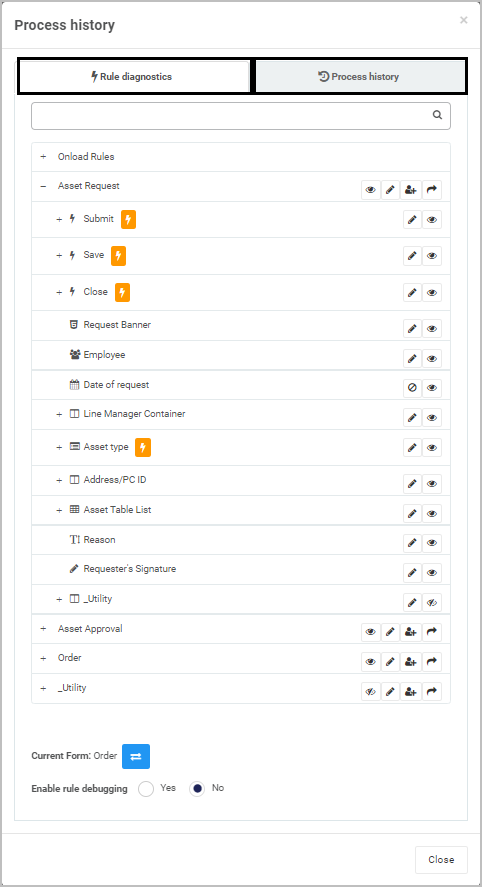 rule diagnostics tab