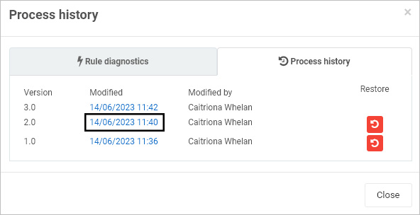 Process history version example