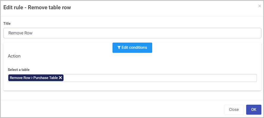 Edit rule - Remove table row