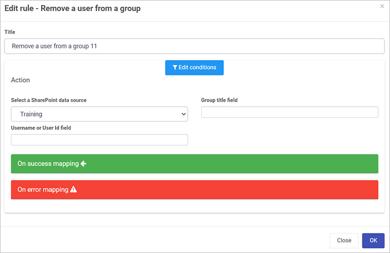 Remove a user from a group dialog box