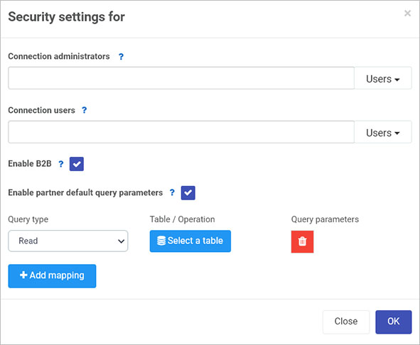 Security settings dialog box